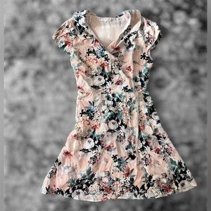 Pink floral wrap dress